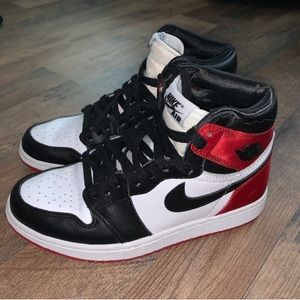Jordan 1 Retro Satin Black Toe Women GS Red